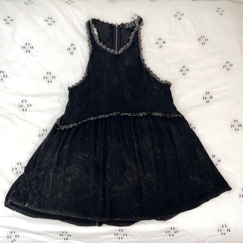 Pol Black Cotton, polyester, and spandex shirt dress with flower embroidery